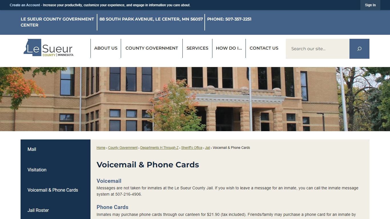 Voicemail & Phone Cards | Le Sueur County, MN